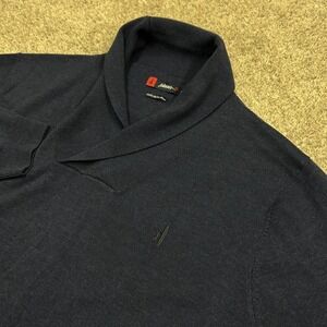 Johnnie-O Sweater Mens Large Blue 100% Merino Wool Shawl Collar Pullover Knit